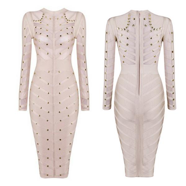 womens bandage stud gold embellishment dress black nude thick