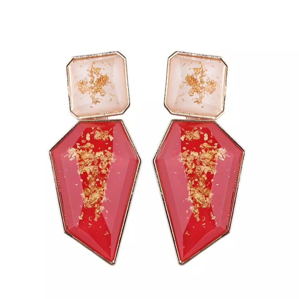 Red Gold Drop Down Earrings
