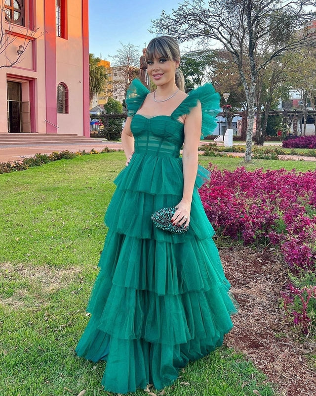 Emerald Green: Tiered Ruffle Tulle Dress