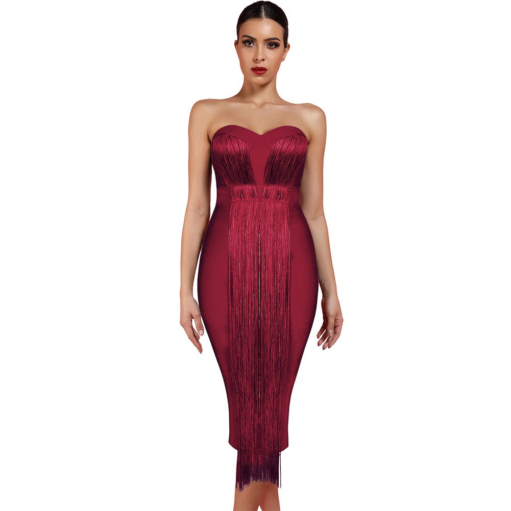 Burgundy tassel dress online