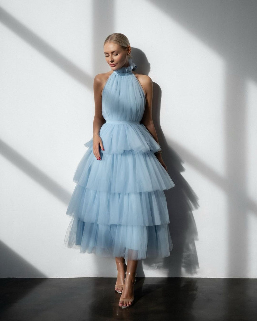 Soft Petal Tulle Dress (Sky Blue)