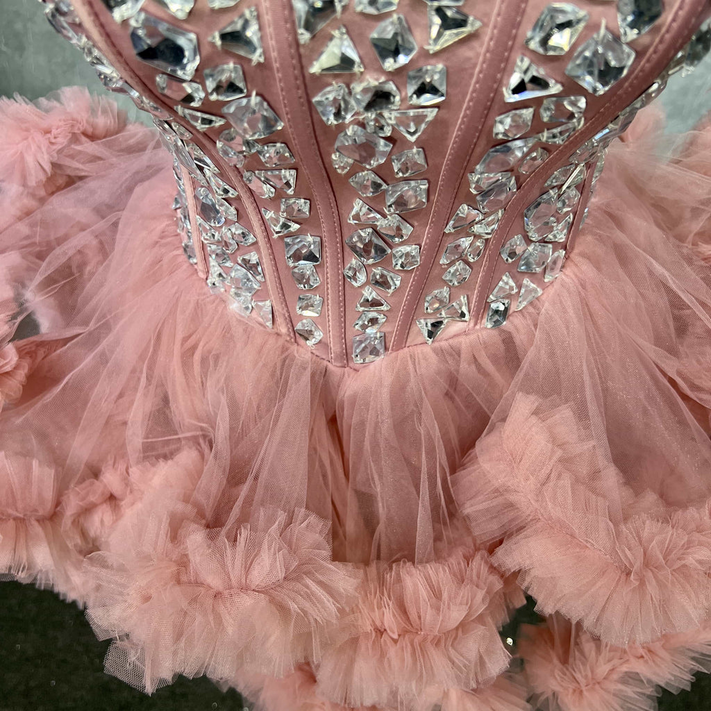 Crystalized Pink Tulle Corset Dress