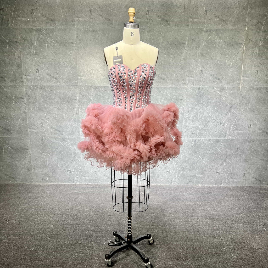 Crystalized Pink Tulle Corset Dress