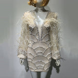 Cathy: Feather & Crystal Blush Dress