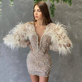 Cathy: Feather & Crystal Blush Dress