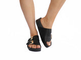 Taylor: Black Gold Buckle Flats