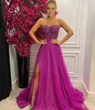 Lisa Strapless Beaded Dress (Fuchsia)