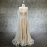 Cape Sleeves Silver Evening Gown