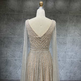 Cape Sleeves Silver Evening Gown