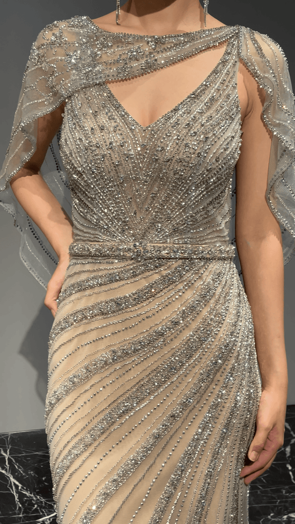 Rabia Evening Gown (Silver/Beige)