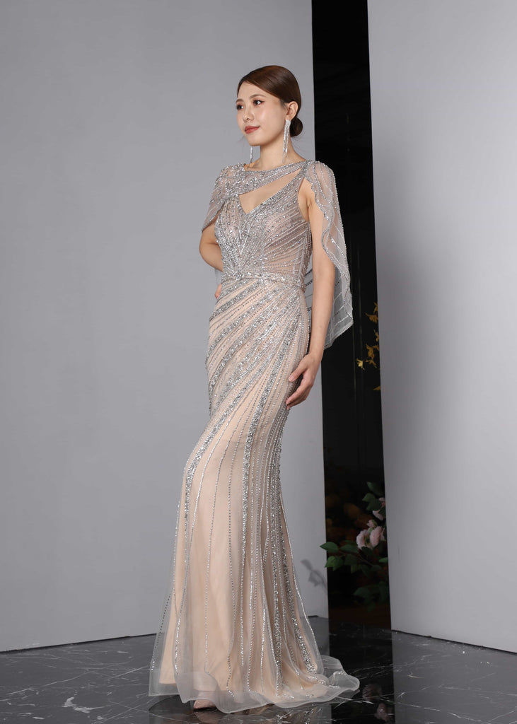 Rabia Evening Gown (Silver/Beige)