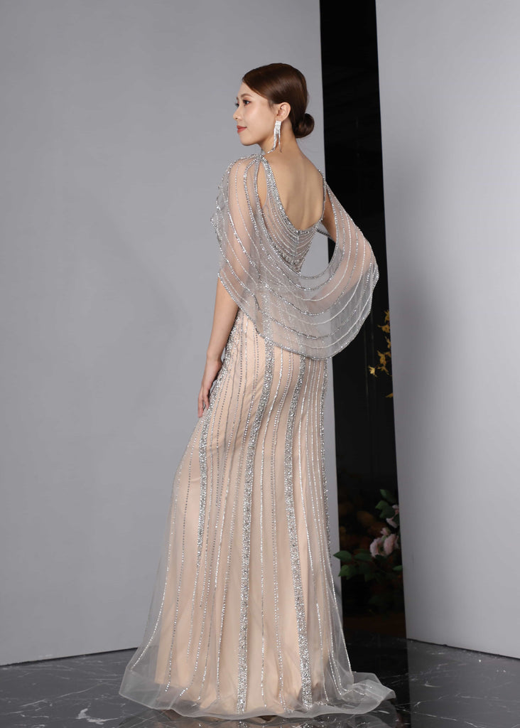Rabia Evening Gown (Silver/Beige)