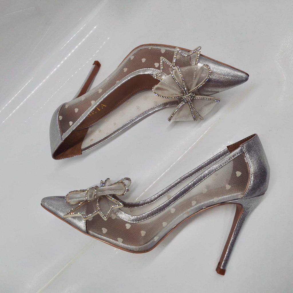 Belvia Crystal Bow Heels (Silver)