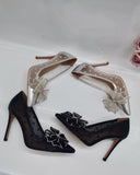 Belvia Crystal Bow Heels (Silver)