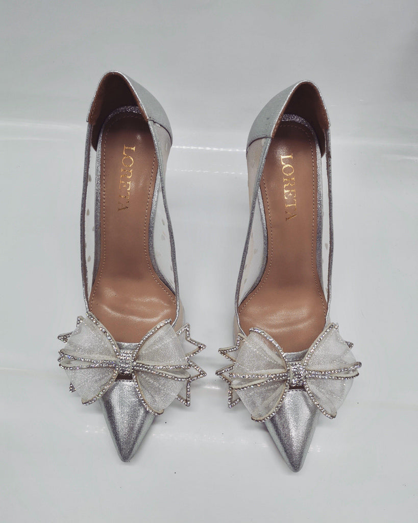Belvia Crystal Bow Heels (Silver)