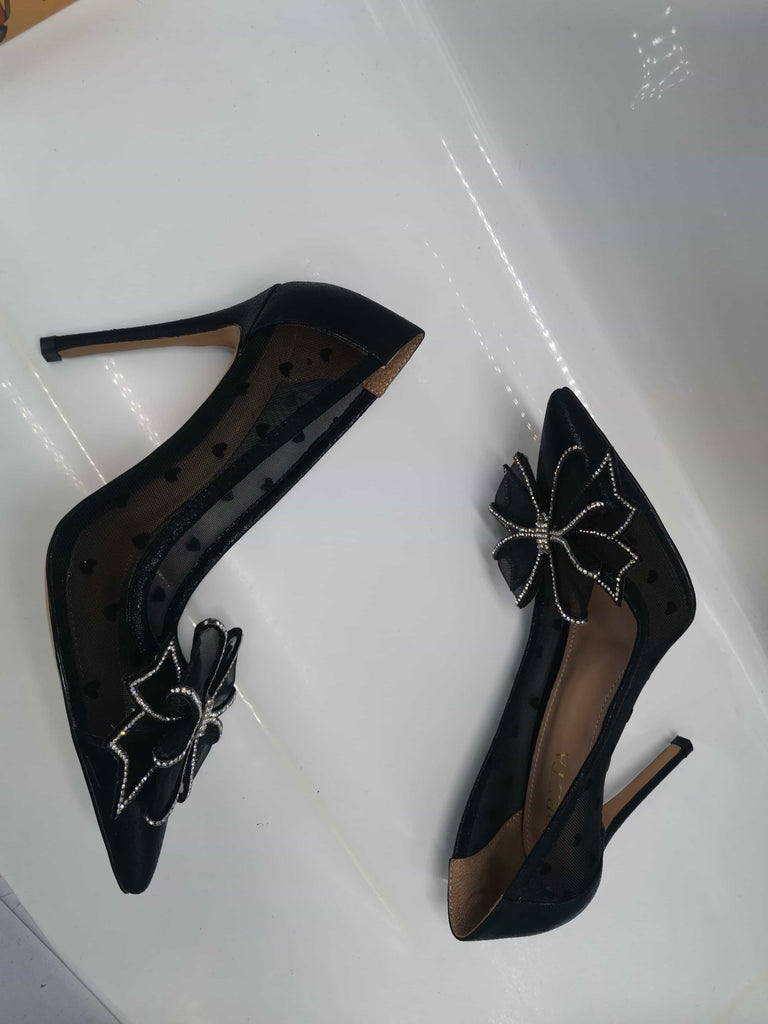 Belvia Crystal Bow Heels (Black)