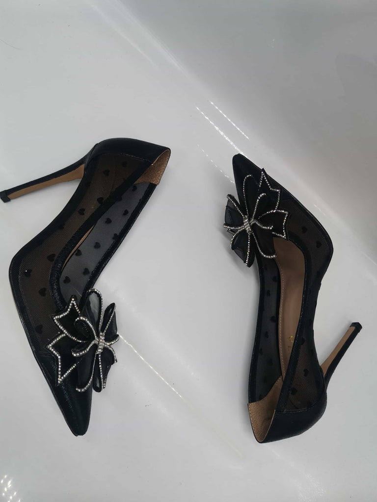 Belvia Crystal Bow Heels (Black)