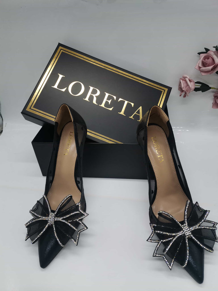 Belvia Crystal Bow Heels (Black)