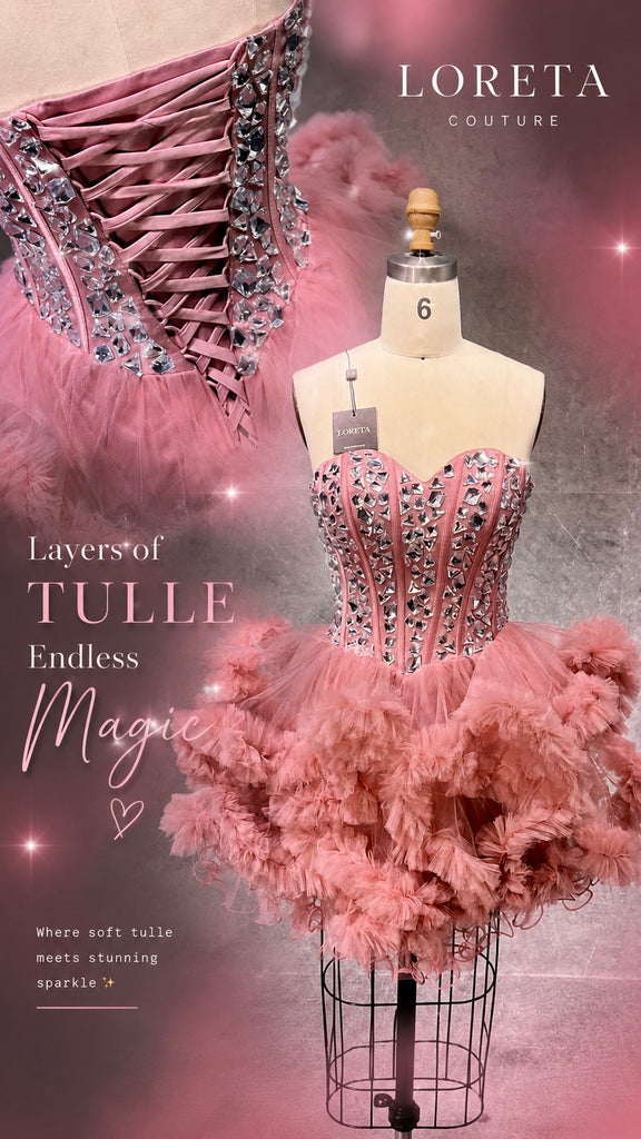 Crystalized Pink Tulle Corset Dress