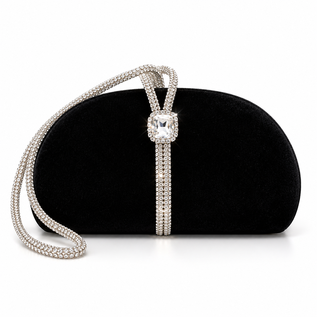 Silver Tie Crystal Clutch Bag (Black/Silver)