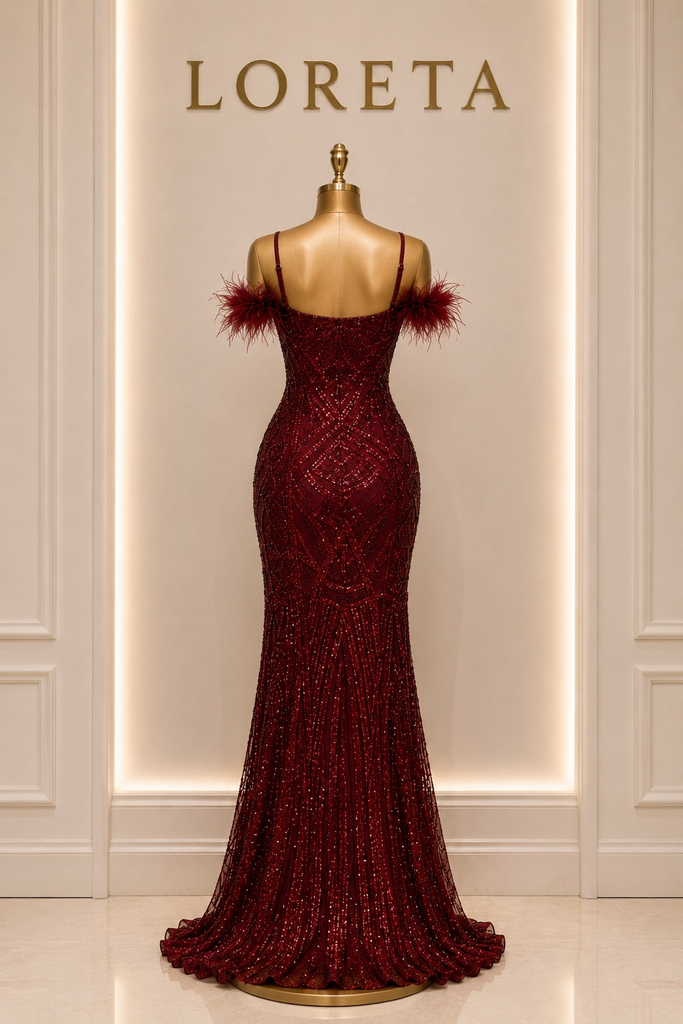 Dasha Beaded Feather Dress (Red)