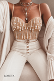 Dripping in Pearls Corset Top (Beige)