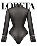 Shay Pearl Bodysuit (Black Mesh)