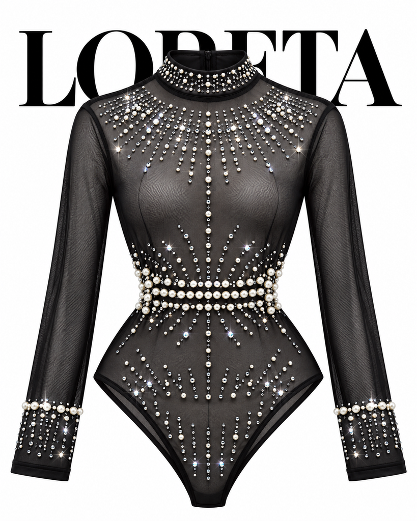 Shay Pearl Bodysuit (Black Mesh)