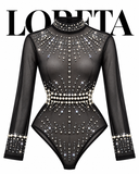 Shay Pearl Bodysuit (Black Mesh)