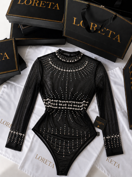 Shay Pearl Bodysuit (Black Mesh)