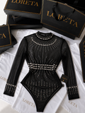 Shay Pearl Bodysuit (Black Mesh)