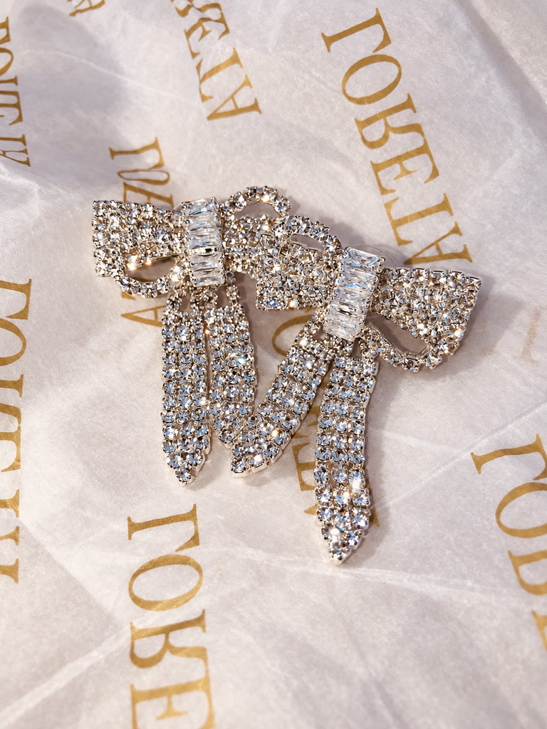 Crystal Bow Drop Down Earrings