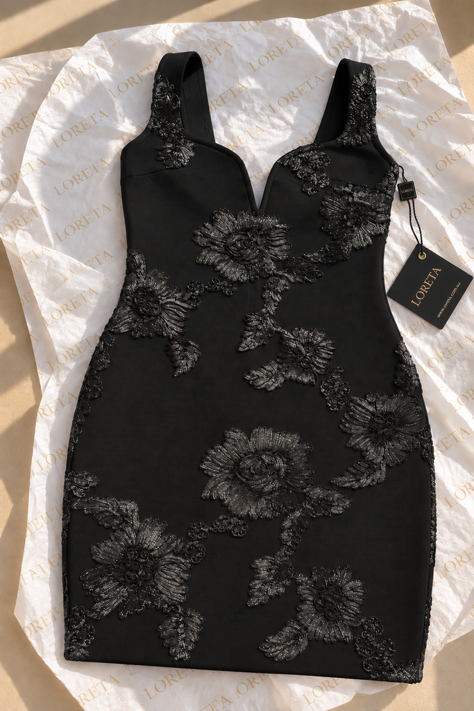 Torry 3D Floral Dress (Black)