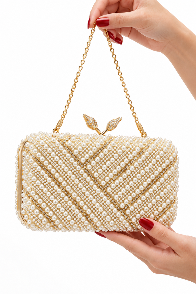 Starlit Pearl Clutch Bag (Champagne/Gold)