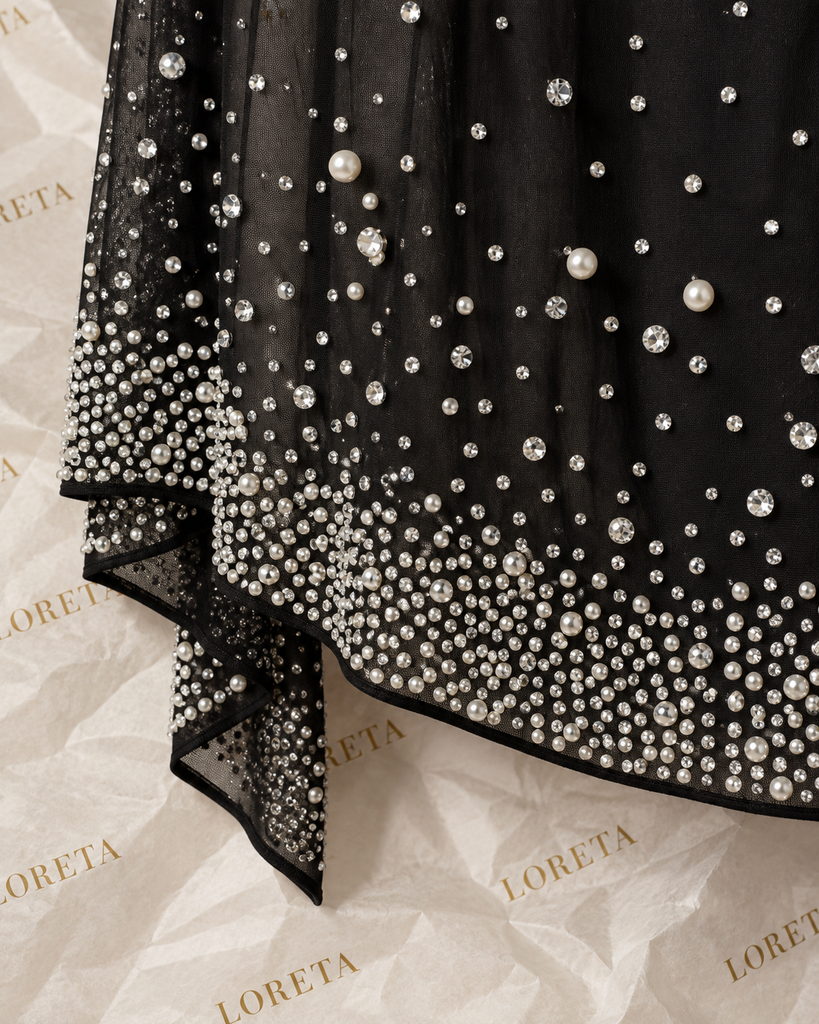 SIA: Crystal Embellished Cape Dress (Black)