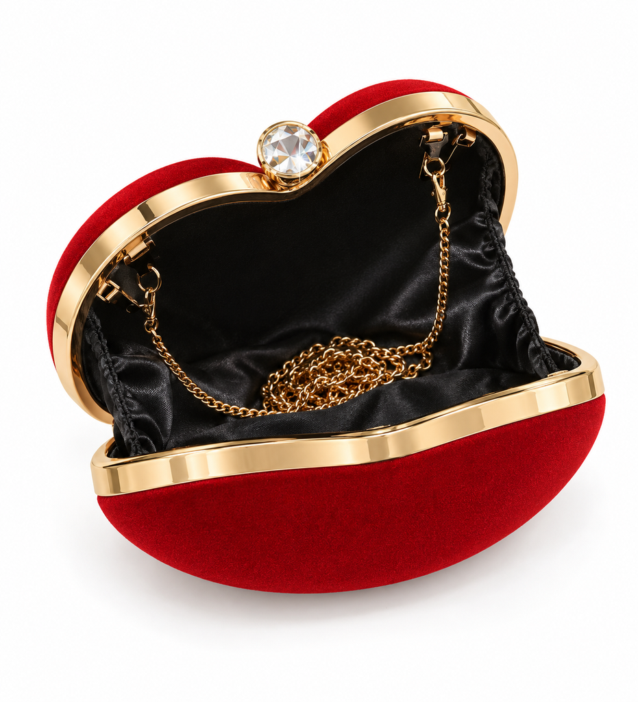 Crystal Love Heart Clutch Bag (Red)
