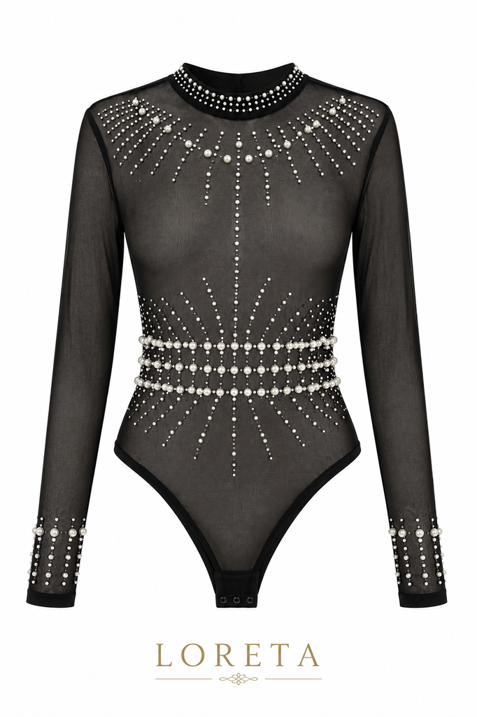 Shay Pearl Bodysuit (Black Mesh)