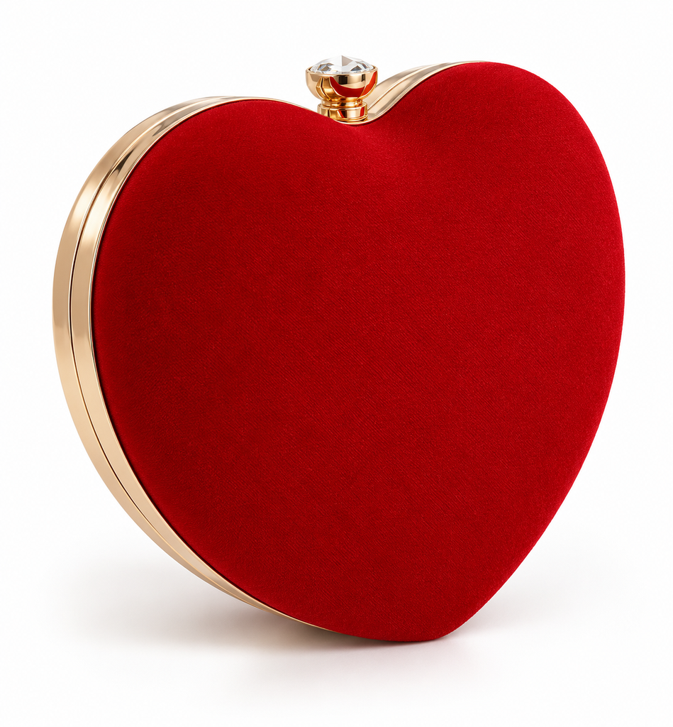 Crystal Love Heart Clutch Bag (Red)