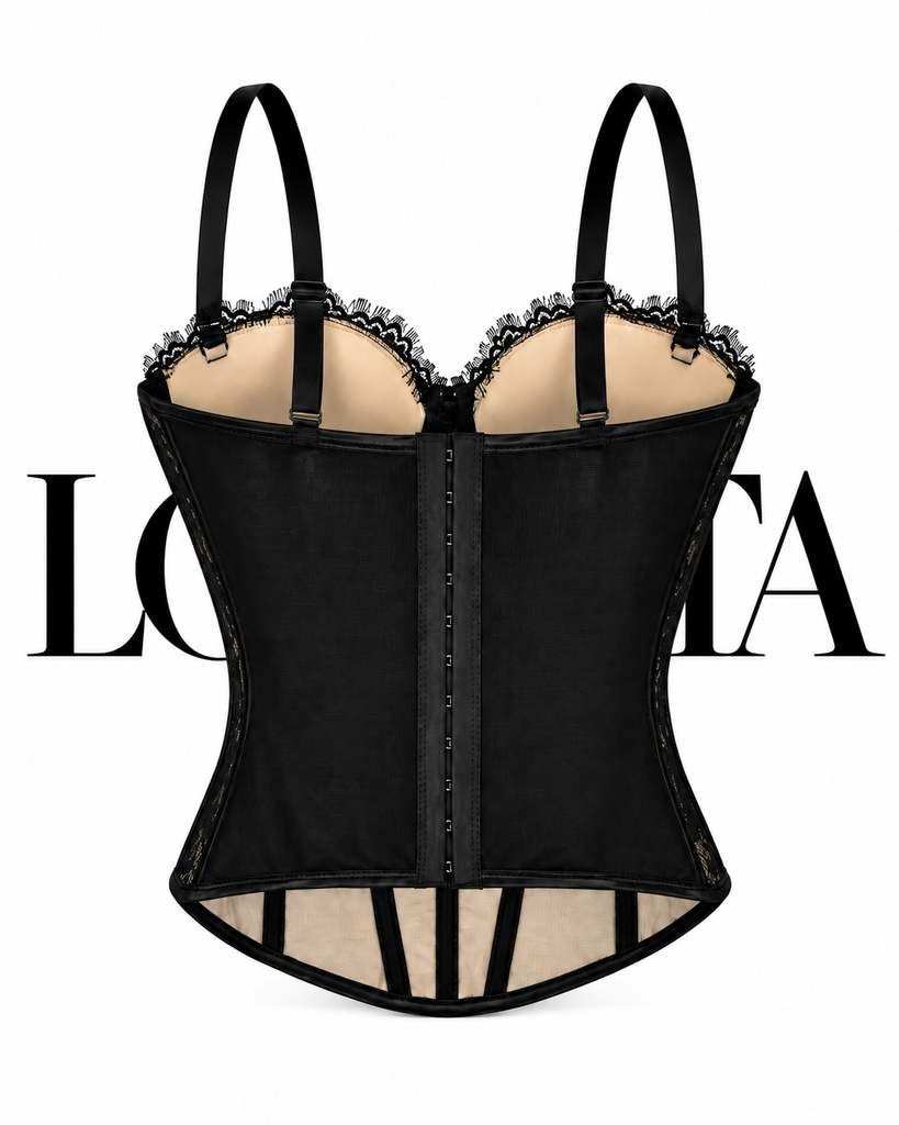 Beige/Black Sculpting Lace Full-Length Corset