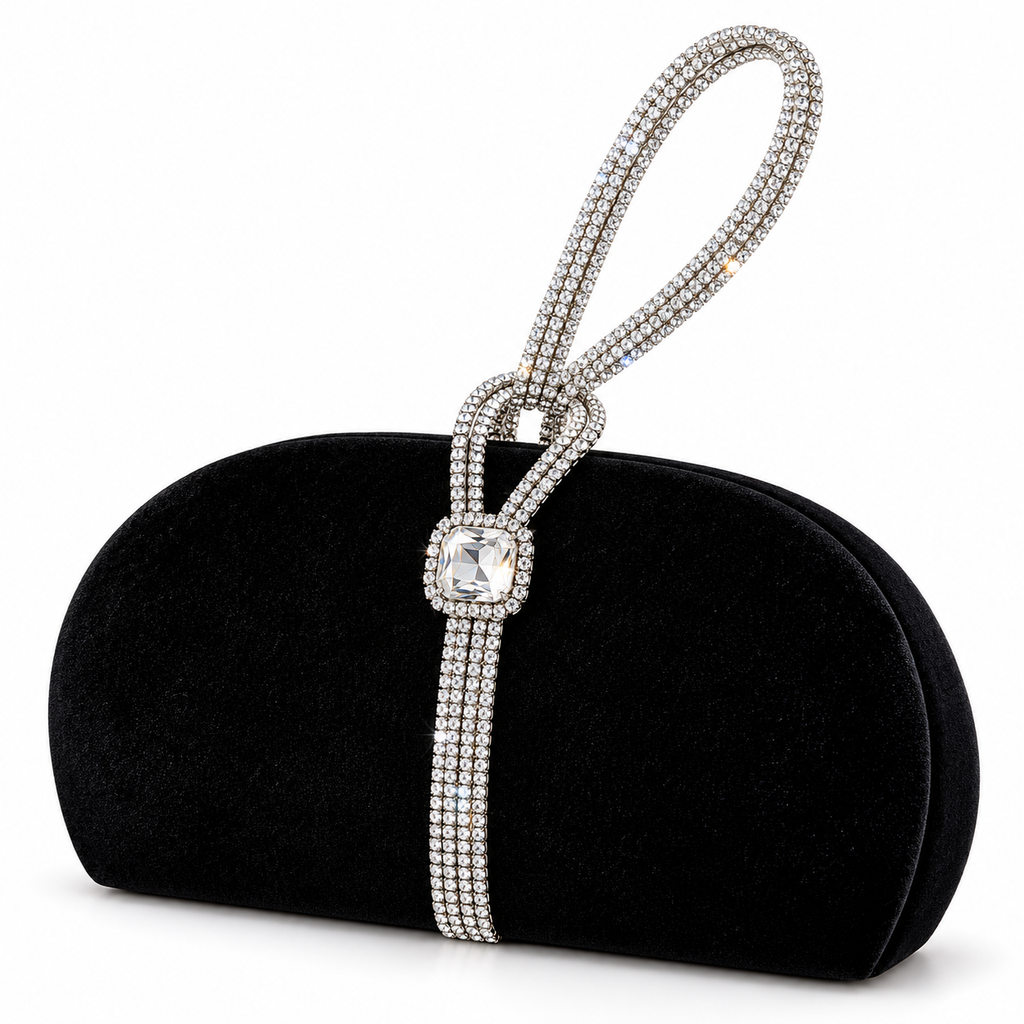 Silver Tie Crystal Clutch Bag (Black/Silver)