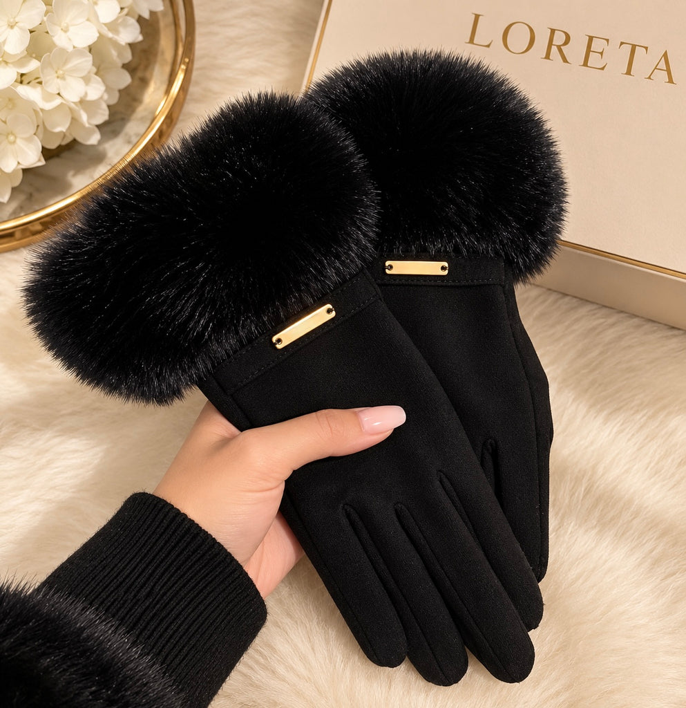 Faux Fur Gloves (Black)