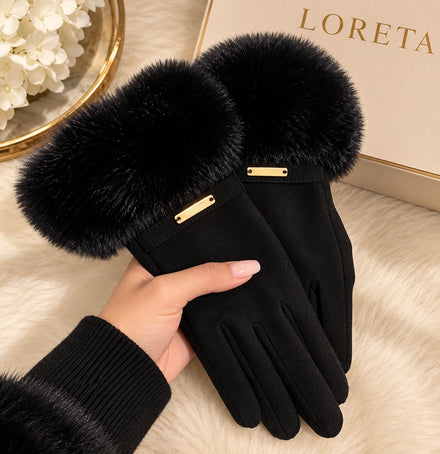 Faux Fur Gloves (Black)