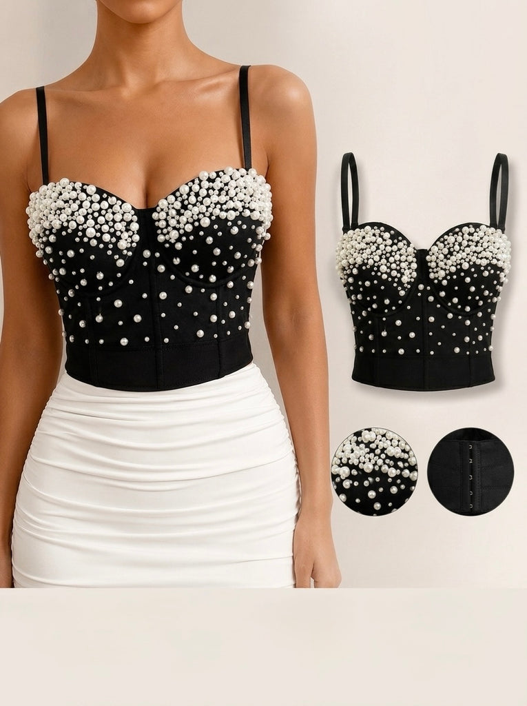 Corset (Black - With Pearls)