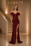 Dasha Beaded Feather Dress (Red)