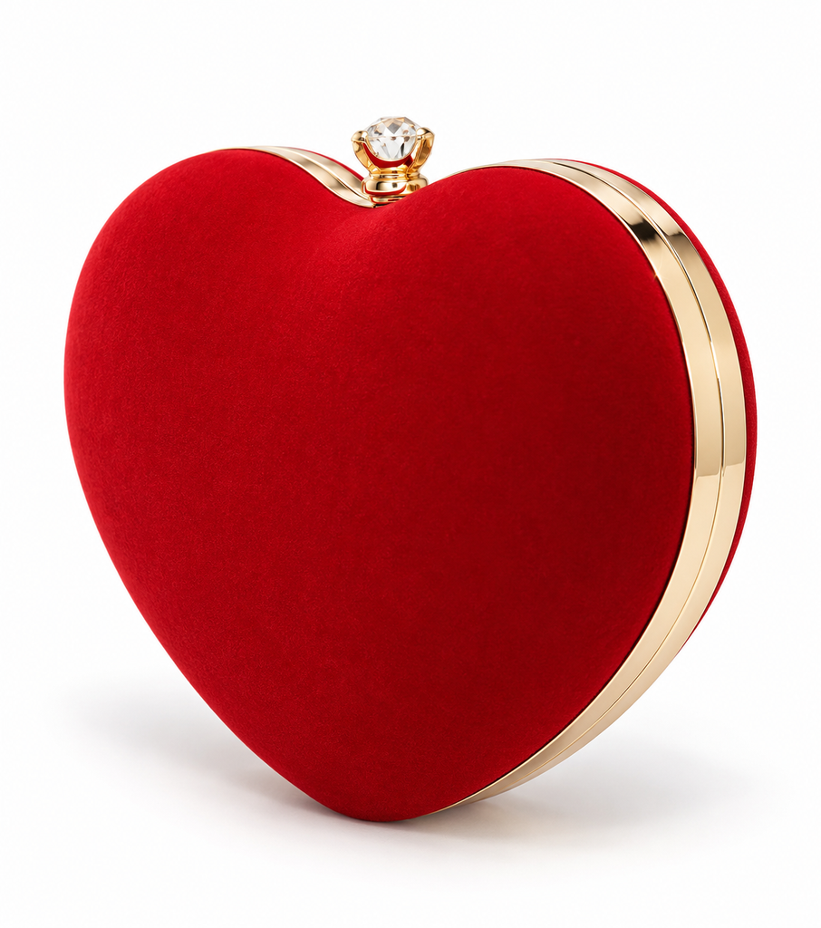 Crystal Love Heart Clutch Bag (Red)
