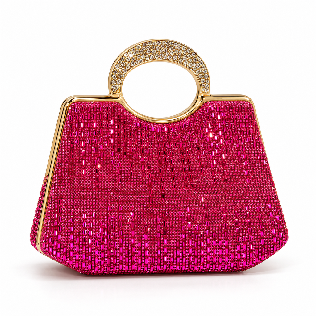 Emma Crystal Clutch Bag (Pink/Gold)