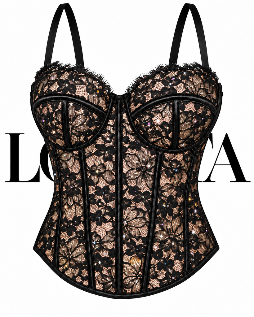 Beige/Black Sculpting Lace Full-Length Corset