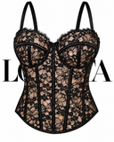 Beige/Black Sculpting Lace Full-Length Corset