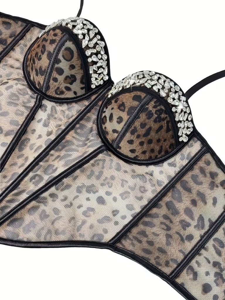 Leopard Crystal Bustier Corset