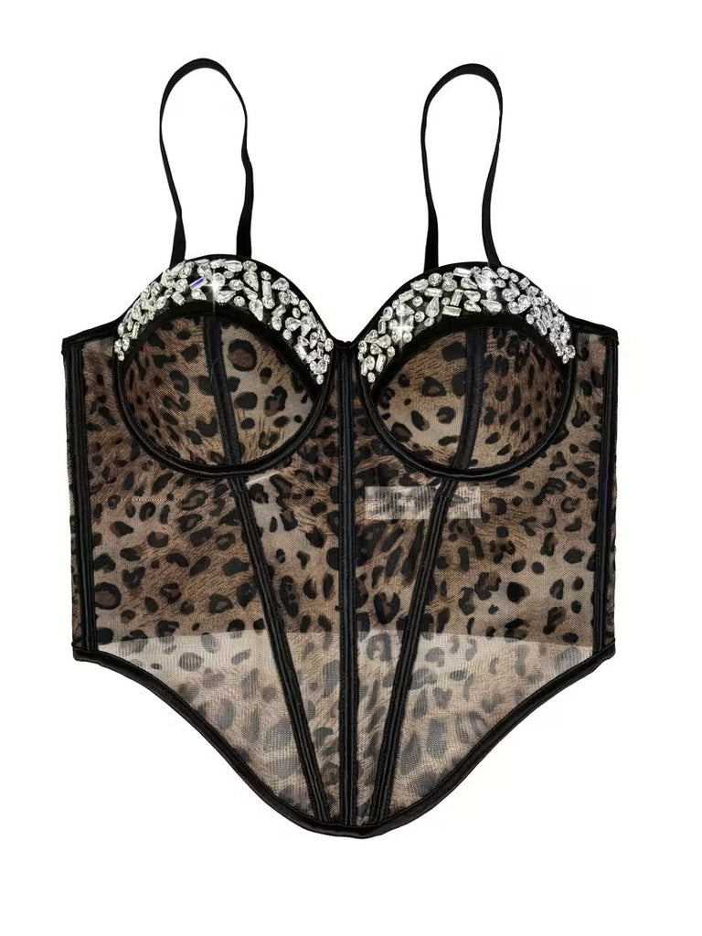 Leopard Crystal Bustier Corset